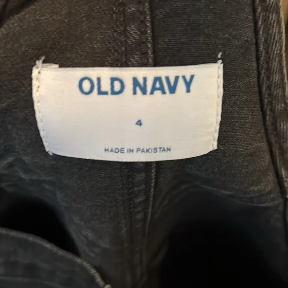 Old Navy OG Straight Black Wash Ripped Jean Overalls